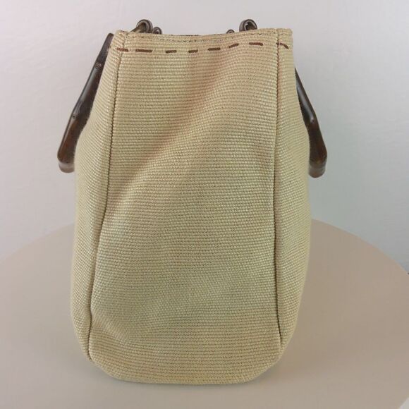 Fossil cream fabric handbag with leather trim, and faux wood handles - Picture 5 of 12